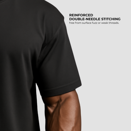 Oversized men’s black cotton gym t-shirt, lightweight breathable fabric with reinforced double stitching India
