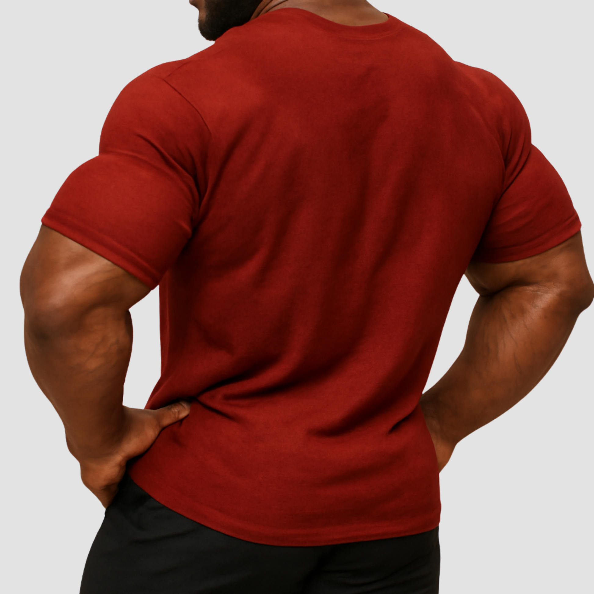 Oversized men’s gym t-shirt India in maroon, 100% cotton, breathable fabric with athletic back view.