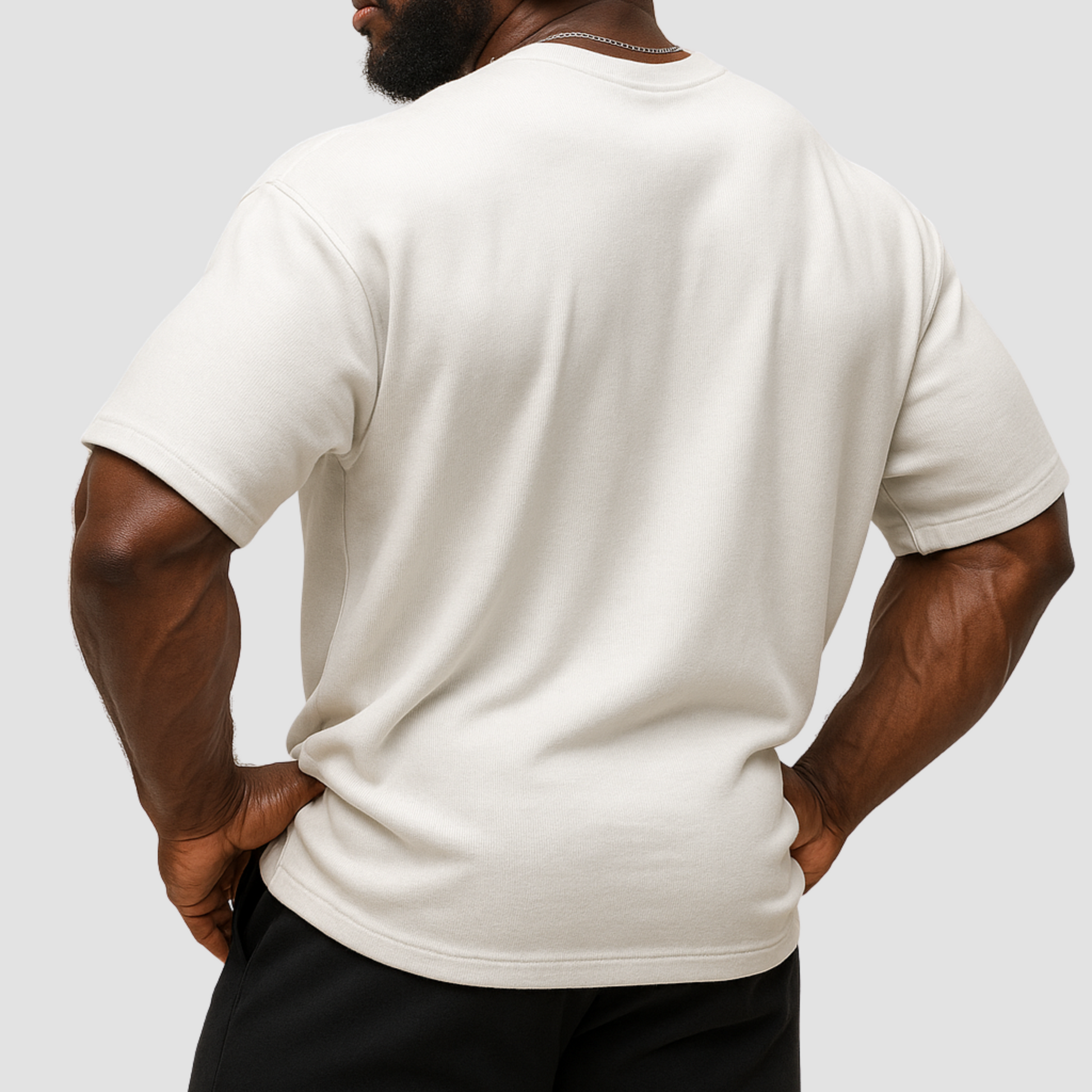 Men’s oversized cotton gym t-shirt in white with drop shoulder, breathable and durable fabric, India edition